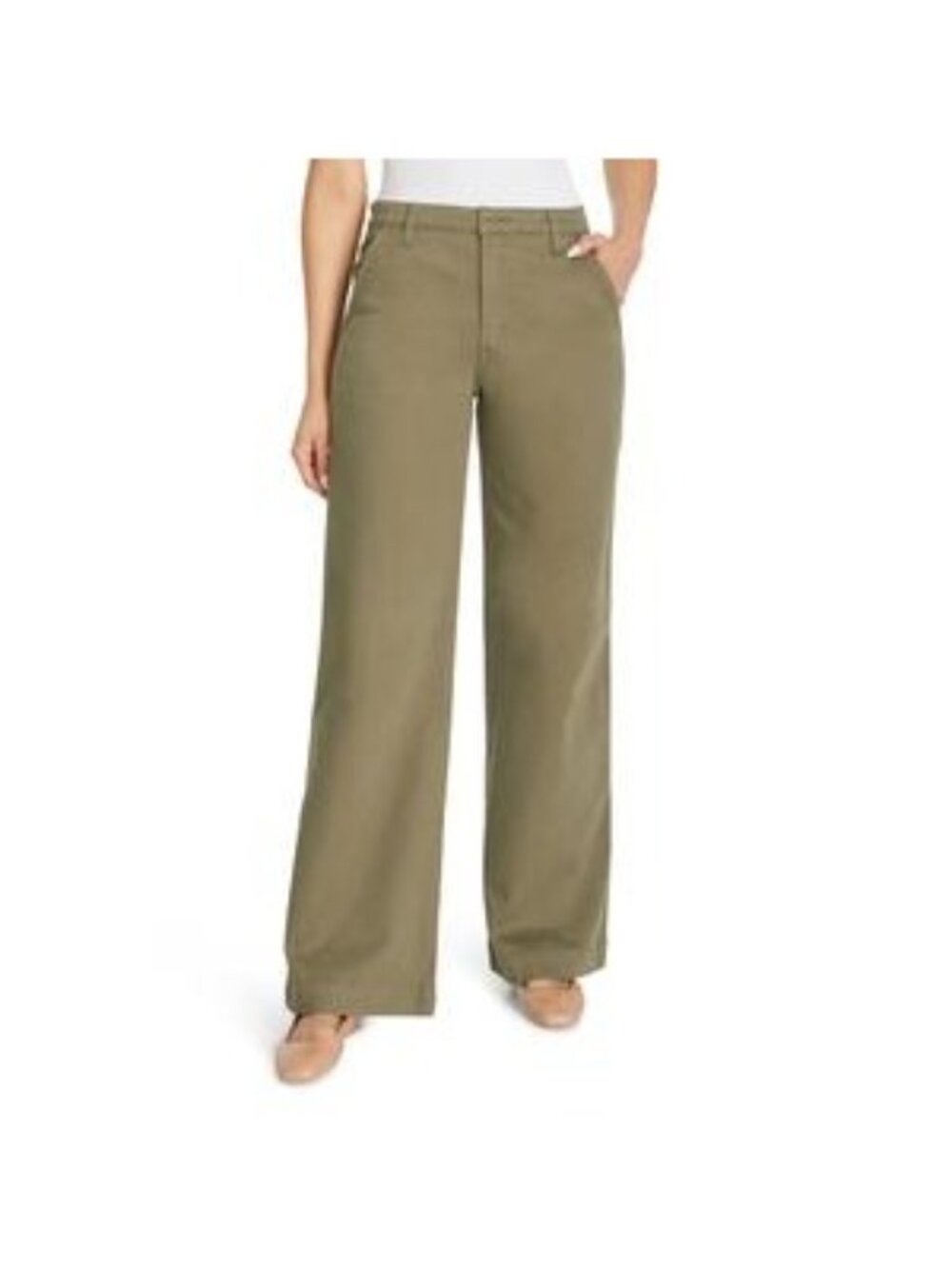 Nine West Womens Wide-Leg Olive Pants Size 6 Cotton Blend New With Tags